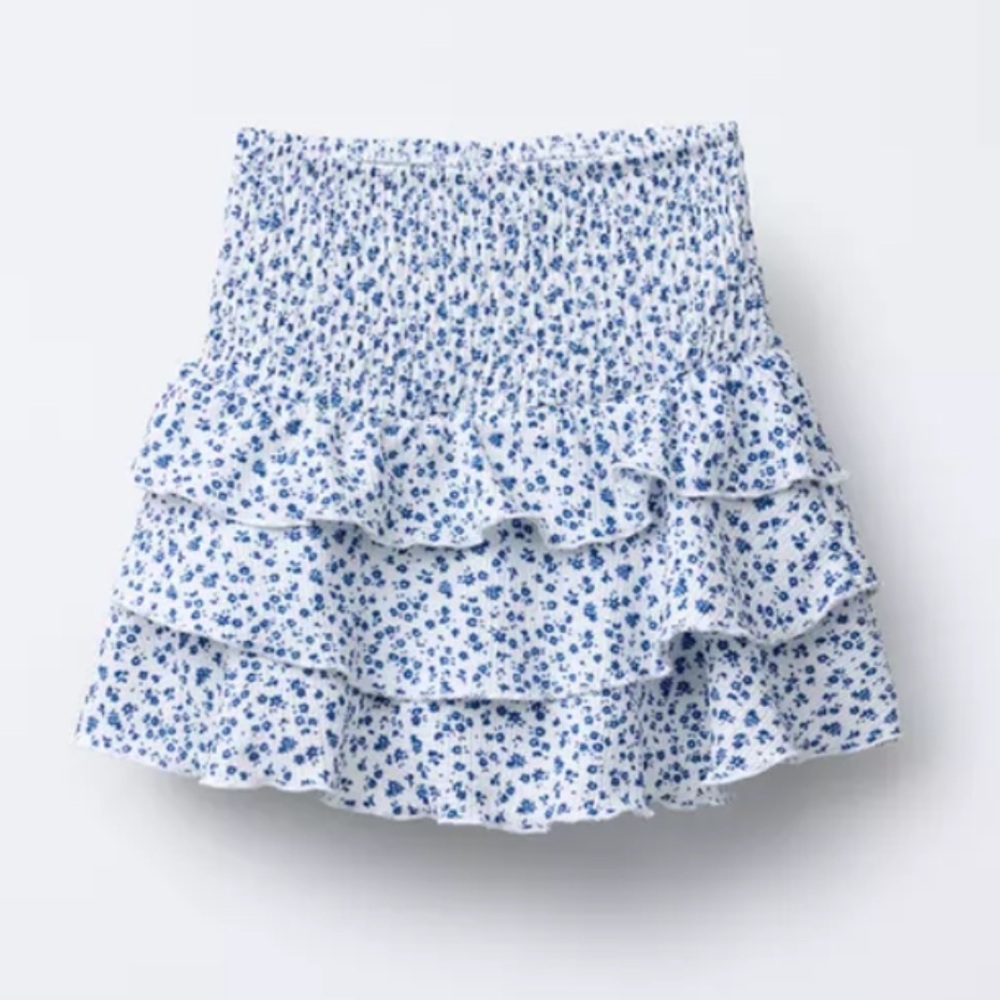 NWT Zara White and Blue Ruffle Skirt